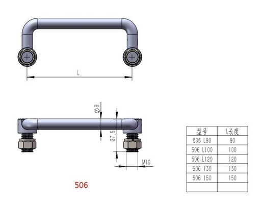 L100 SS304 قابل للطي سحب مقبض الفولاذ المقاوم للصدأ 90 درجة